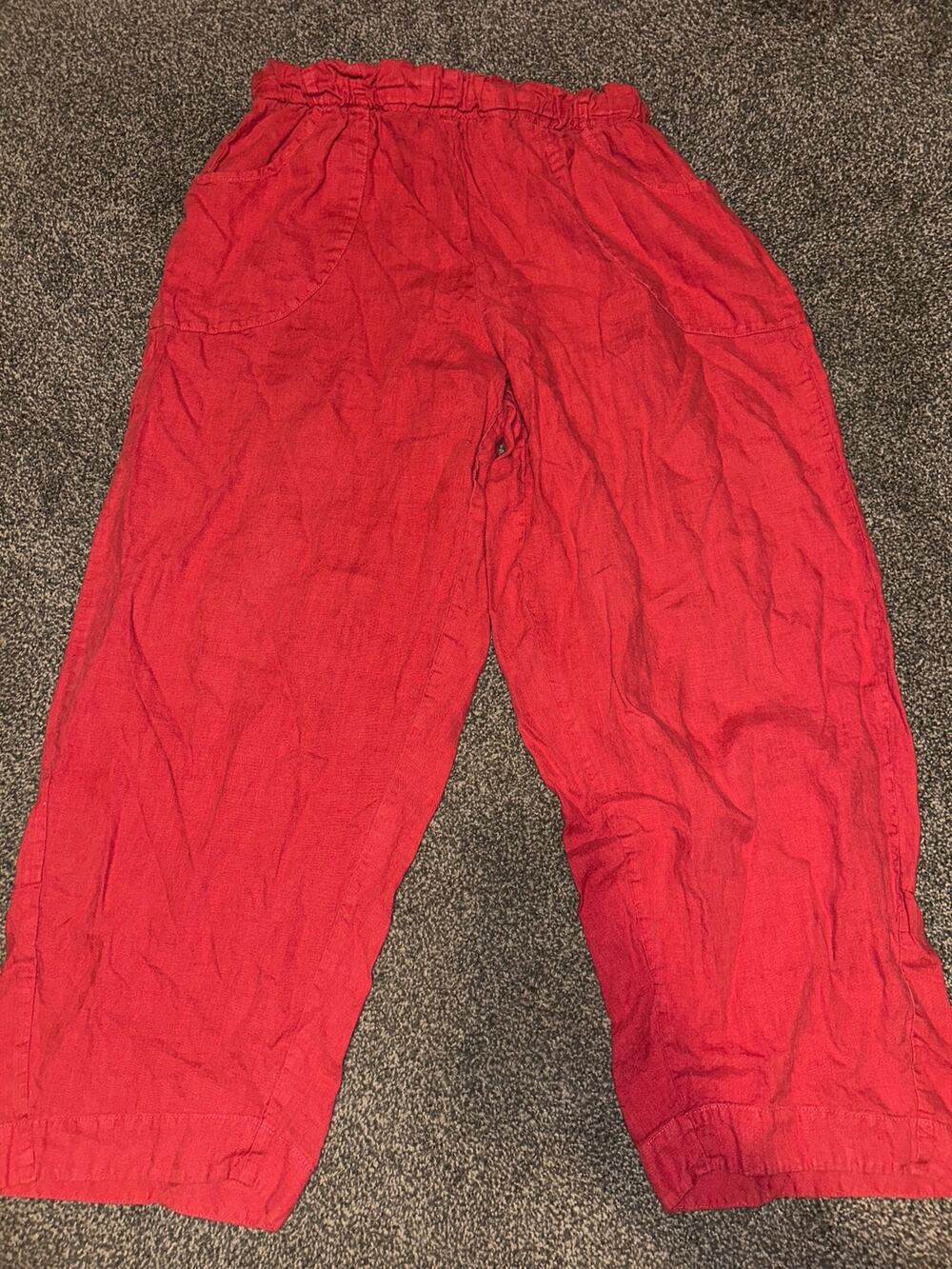 Women’s FLAX 100% linen coral size M wide leg trousers